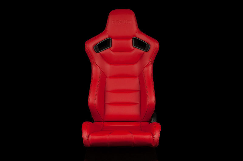 BRMBRR1-RDBS Braum Elite Series Sport Seats - Red Leatherette (Black Stitching) Pair - Universal,
